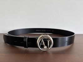 Armani Jeans Damen Ledergürtel Schwarz | Silber Logo | Gr. M