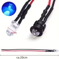 10 Stk LEDs 5mm blau verkabelt mit Sockel 9-12V