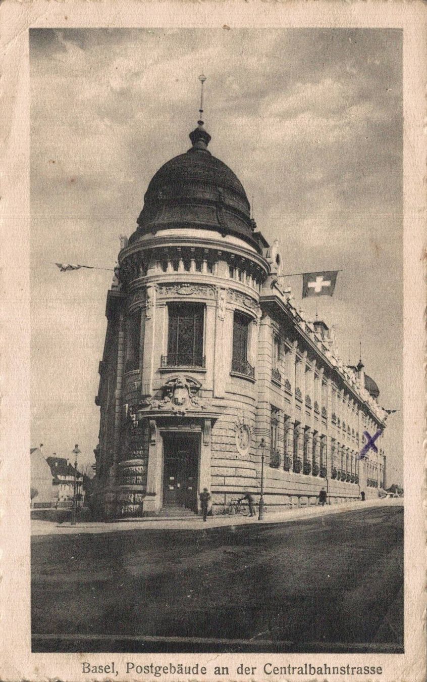 Ansichtskarten: Alte Ansichtskarte Basel Postgebäude Centralbahnstrasse 1919 – Gebraucht aus Luzern von Kartenansicht