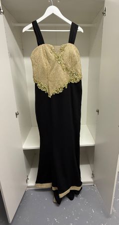 Elegantes Abendkleid, Gold Schwarz, Grösse 44, Top Zustand