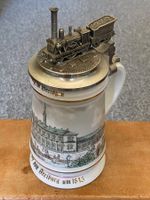 Bierkrug mit Zinndeckel und Eisenbahnmodell (Badenia)