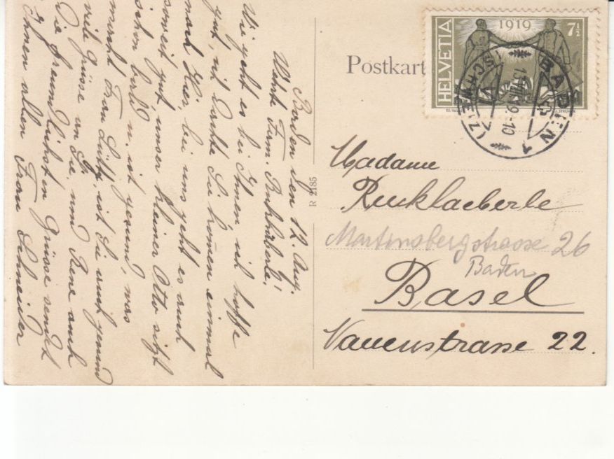 Ansichtskarten: Baden 1919 – Gebraucht aus Bürglen TG von StampGraf 1