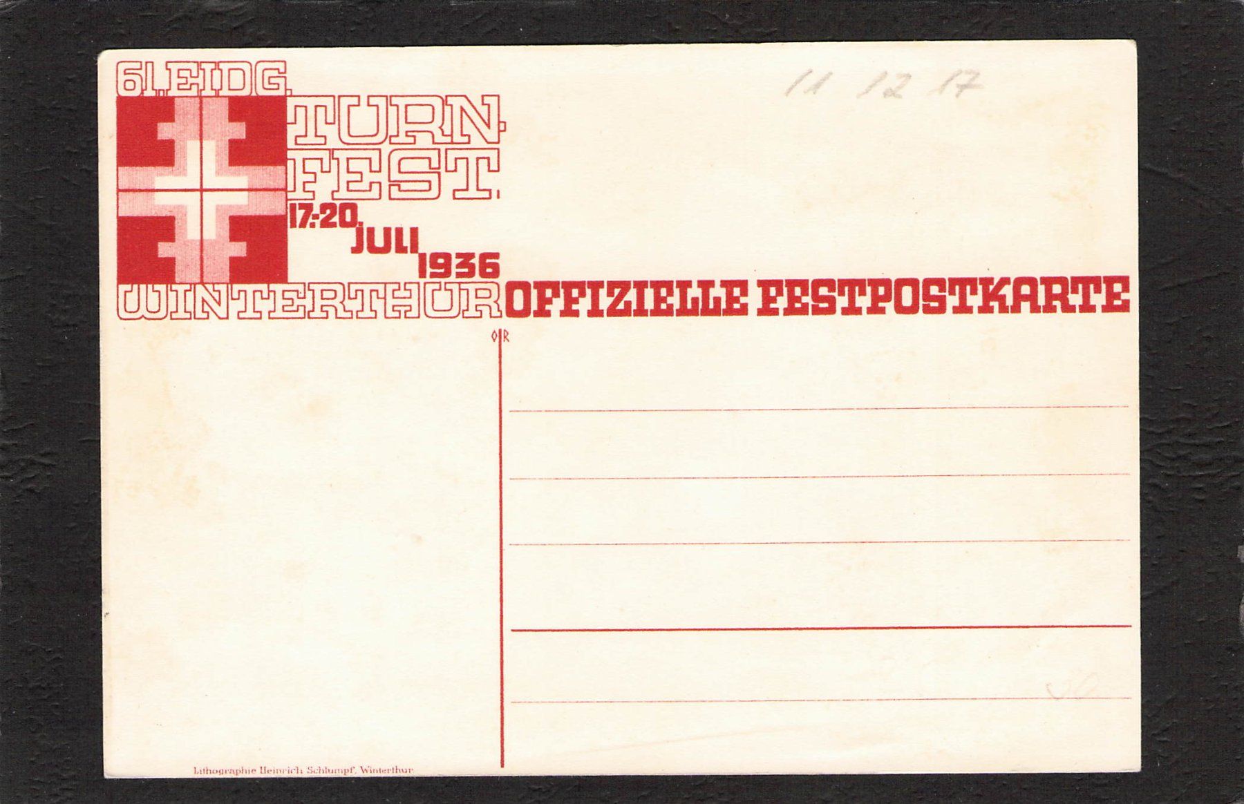 Cartoline postali: Eidg. Turnfest Winterthur 1936 – Usato da Reichenburg venduto da Pipo-67 1