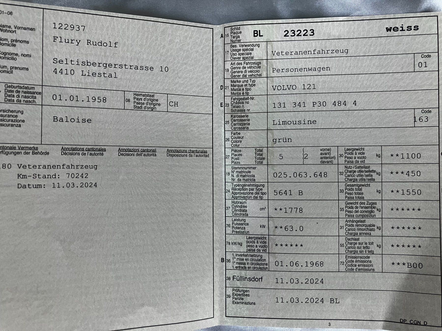 Volvo Automobili: Volvo 121 Amazon Veteran – Usato da Liestal venduto da Neptunus58 8