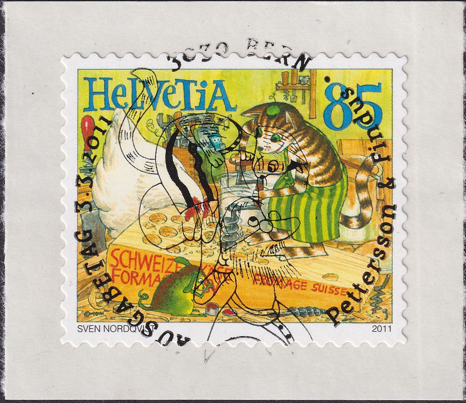 Tutti i francobolli: 2011, Nr.1380 "Pettersson & Findus" mit ET-Voll-Stempel. – Usato da Sursee venduto da Luzernerraute