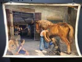 Vintage Schulwandbild DORFSCHMIEDE, Lauresch #D2 LxB 89.5X66