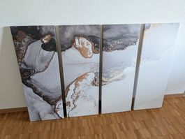 Wandbild abstrakt grau gold 4x 40x110cm