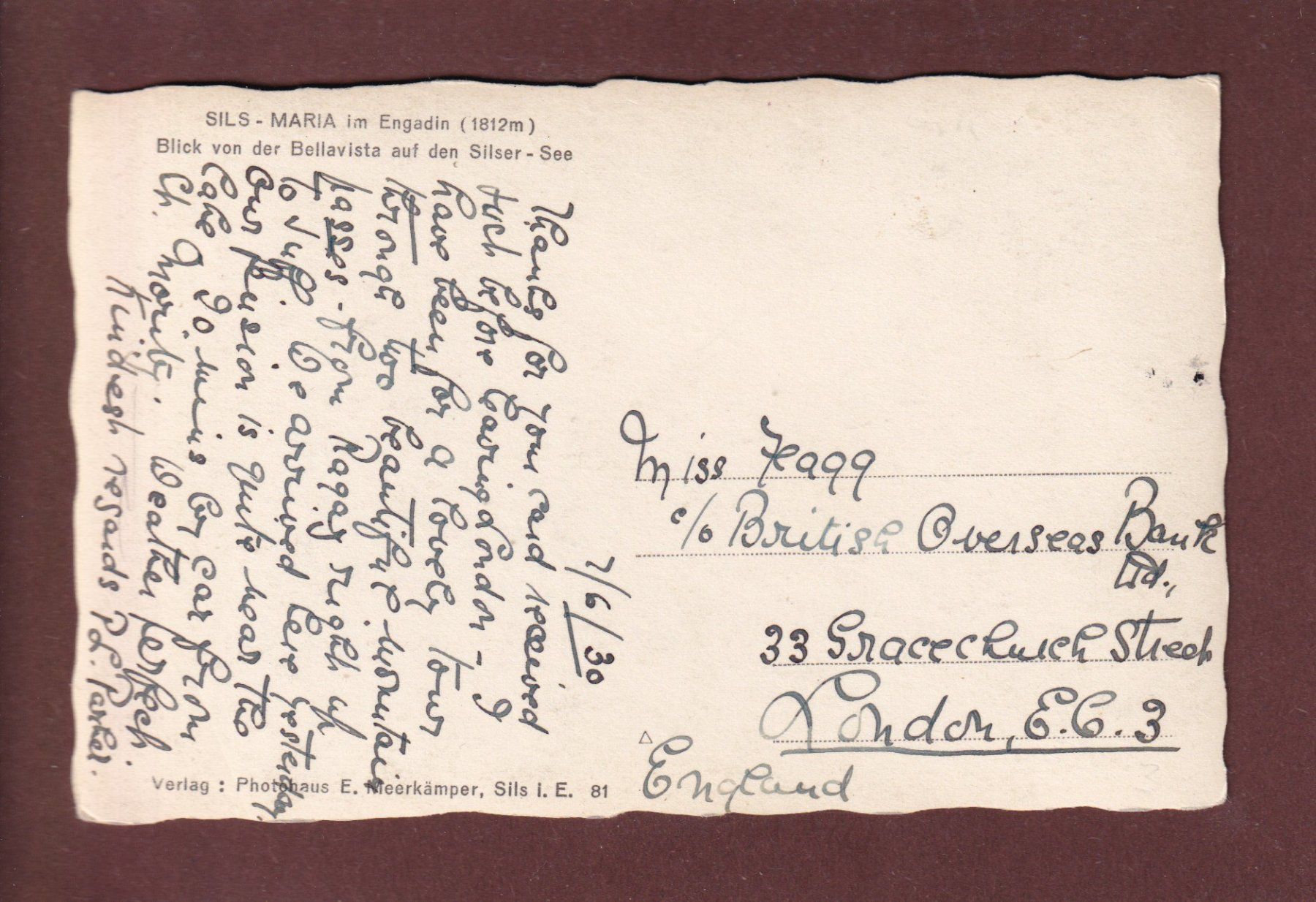 Cartoline postali: SILS-MARIA - Blick auf Silser-See - 1930 – Usato da Pully venduto da nicecards 1
