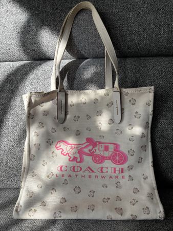 Tote Bag Coach weiss mit Blumenmuster gebrauchter Zustand