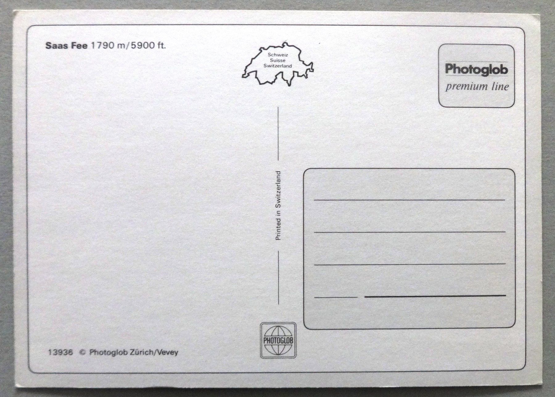 Cartoline postali: Saas Fee 1790 m – Usato da Fétigny venduto da Billy2miny 1