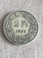 2 Fr. Silbermünze, Jahrgang 1909, Schweizer Münze