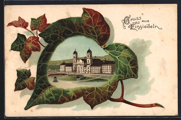 Cartoline postali: Litho Einsiedeln, Kirche mit Gnaden-Mutt – Usato da Berlin venduto da bartko-reher