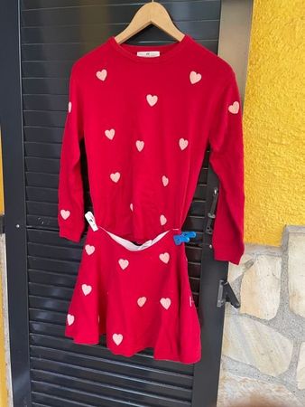 Mädchen festliches Kleid 2 teilig rot mit Herzen 134/140 NEU