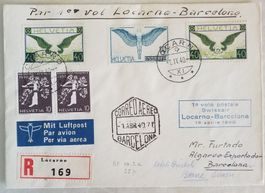 JB21) 1940, Flugbrief, Locarno - Barcelona alle Stempeln