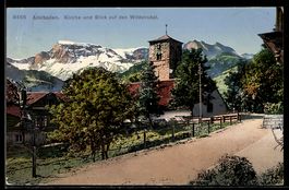 AK Adelboden, Kirche und Blick auf den Wildstrubel