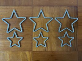 6 Sterne - Weihnachtsschmuck - Metall mit Glitter 