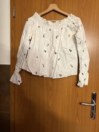 Schulterfreies Oberteil Blumenmuster Weiss Grösse M neu