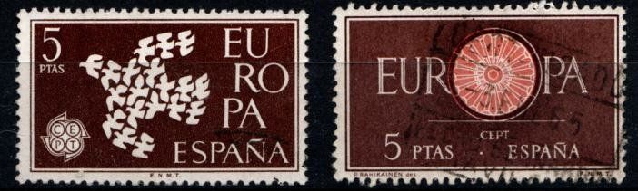 Tutti i francobolli: 2 timbres - ESPAGNE - Europa - 1960/61 - Obl. – Usato da Blonay venduto da Leglaude_01