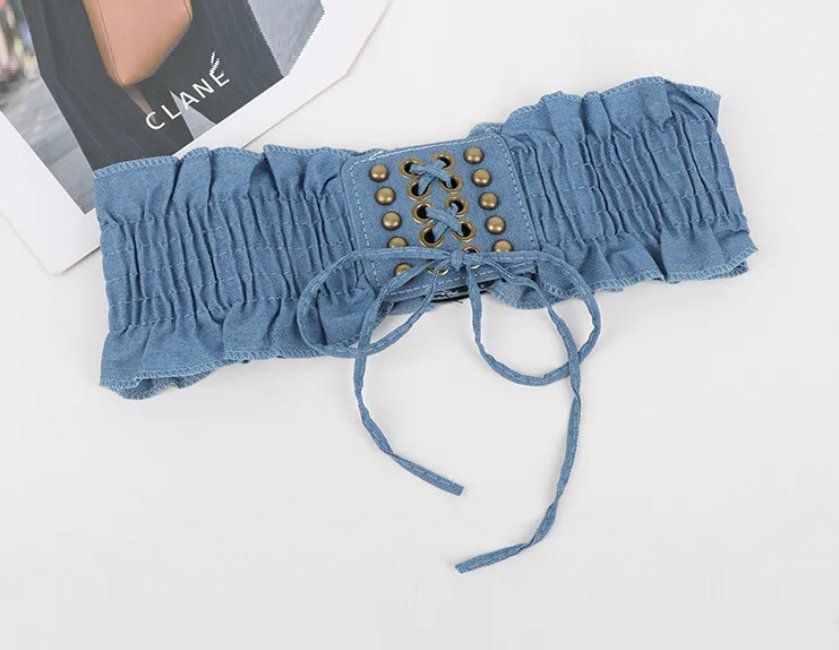 Cinture: Breiter elastischer Gürtel aus Denim mit Schnürung – Nuovo e nell'imballaggio originale da Lausanne venduto da FASHION-WORLD-SHOP 2