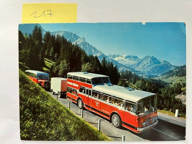 Cartoline postali: Alpen-Doppeldeckerbus mit Anhänger Postkarte – Usato da Niederwil AG venduto da dahu75