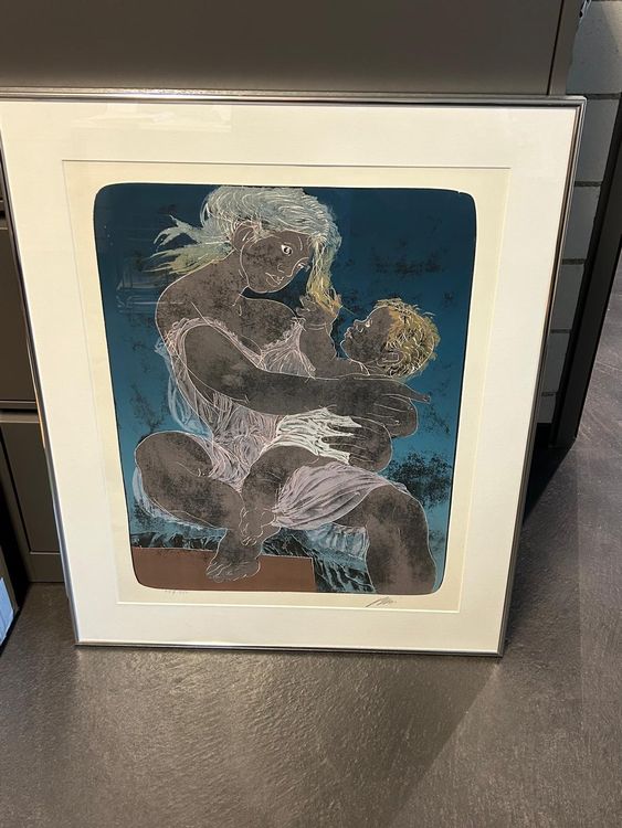 Grafica & Litografie: Lithographie 'MUTTER MIT KIND SPIELEND' von Hans Erni – Usato da Elsau venduto da rowe010203