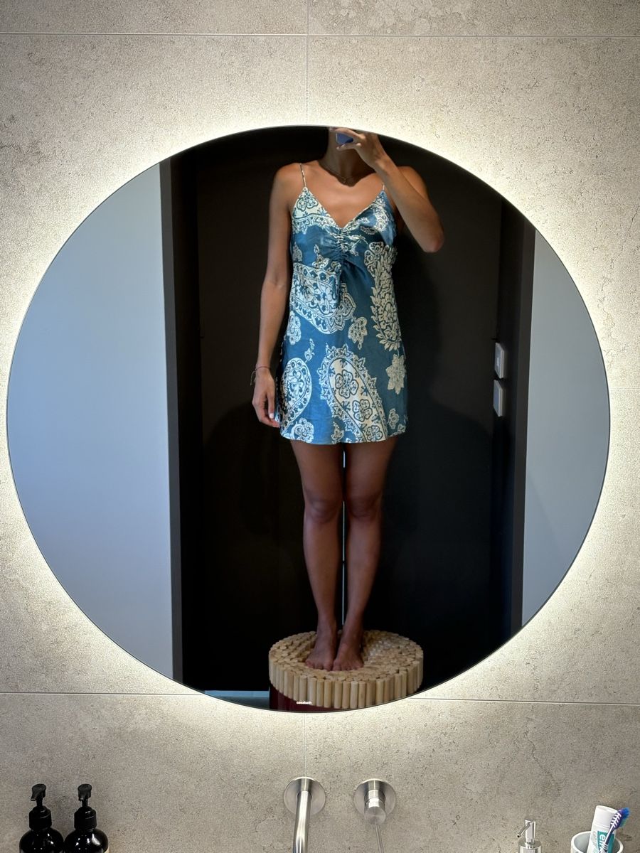 Zara Robes: Turquoise silk-like pattern mini dress – D'occasion à La Conversion par chi_td5v