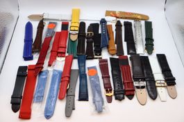 Konvolut Uhrenarmbänder Leder Kautschuk 16–22 mm ca. 30 Stk