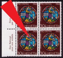 1968_B140_Pro Patria_Abart "STRICH ZWISCHEN DEN HÄNDEN" ! **
