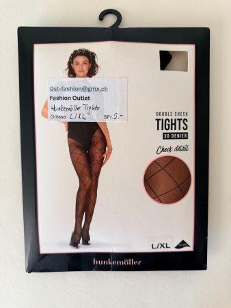 HUNKEMÖLLER, Strumpfhose DOUBLE CHECK, Grösse L/XL, Schwarz