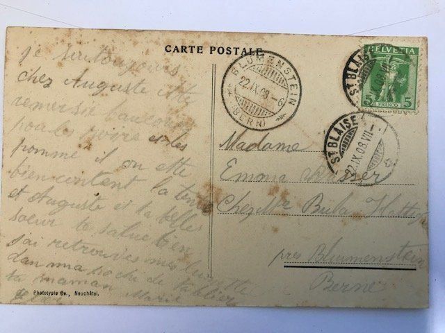Cartoline postali: St. Blaise, von 1908 – Usato da Niederscherli venduto da Lucia16 1