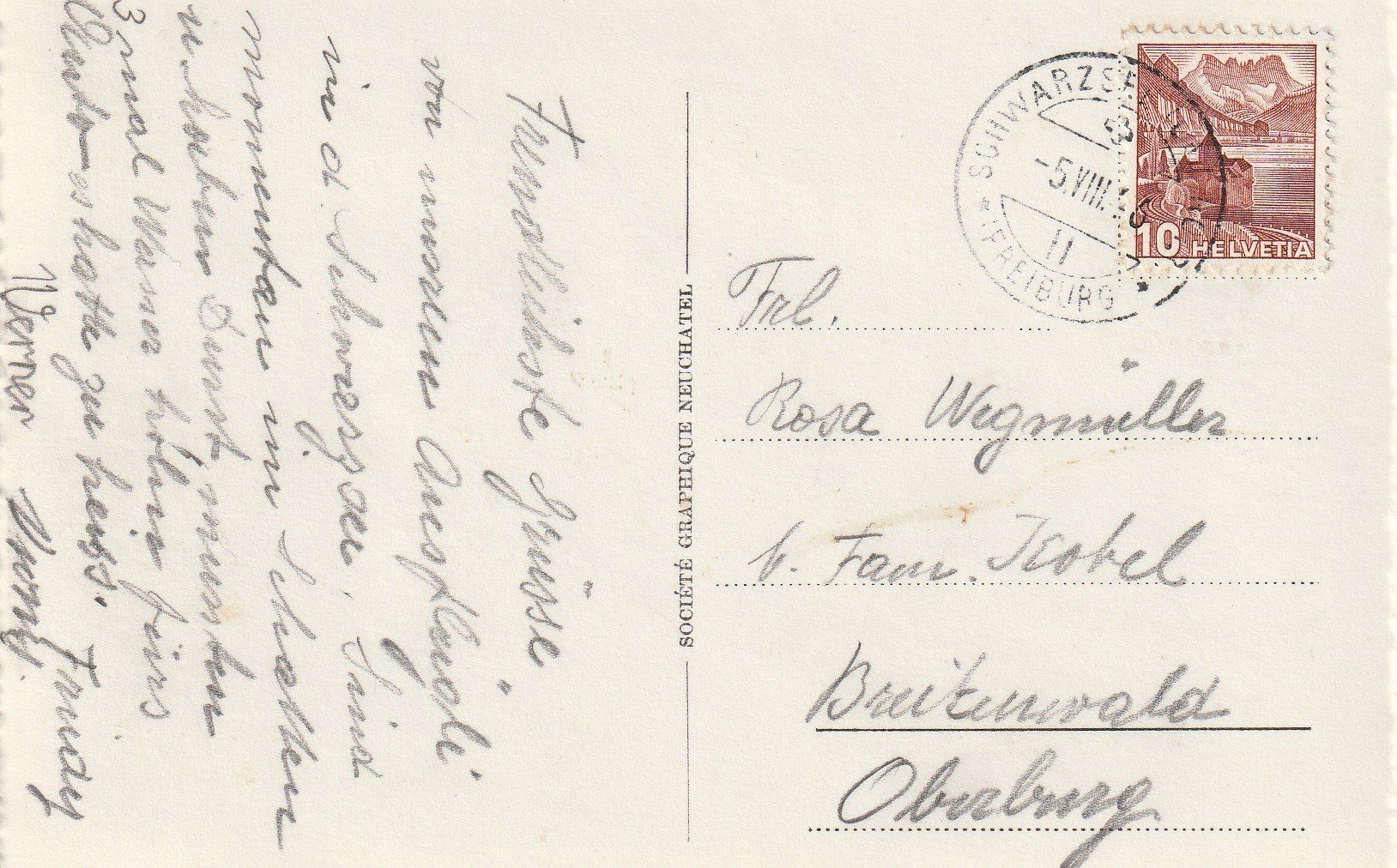 Cartoline postali: AK Schwarzsee - gel. 5.8.1946 – Usato da Fribourg venduto da schnalla92 1