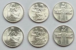 6 schöne Schweizer Silber 5 Franken-Gedenkmünzen 1936-1963