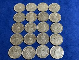 20 x 1.- Franen, alle 835 Silber, je 5 gr. also Total 100 gr