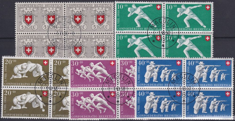 1950, B47-B50: Viererblöcke PP +Ersttags-O: Macolin. 350.- (Gebraucht ...