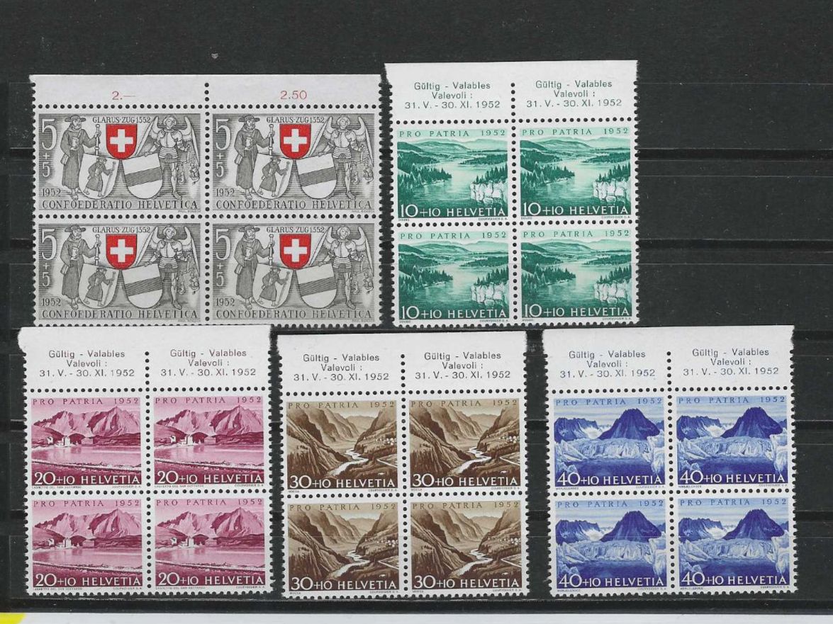 Tutti i francobolli: CH PRO PATRIA 1952 ** VIERER BLOCKS – Nuovo (secondo la descrizione) da Dintikon venduto da bonita099