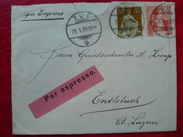 1909, Nr.104+110 auf EXPRESS-Brief von ZUG nach ENTLEBUCH