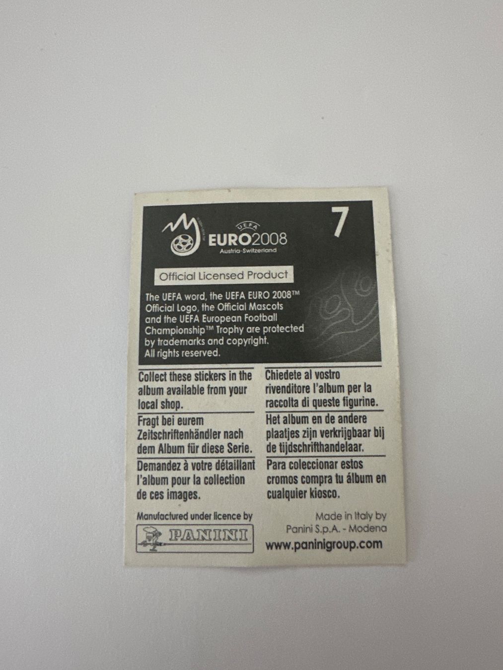 Panini Sammelbilder & Trading cards: Panini UEFA EM 2008 Sticker - Nr. 7 – Gebraucht aus Sulz AG von DealWerk 1