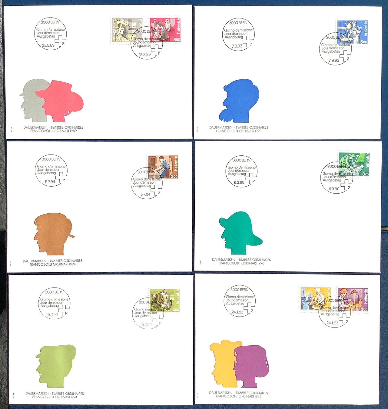 Alle Briefmarken: 1989-1994 / Schweiz 6 FDC Mensch und Beruf Kompl. – Neu (gemäss Beschreibung) aus Liestal von Skunk02