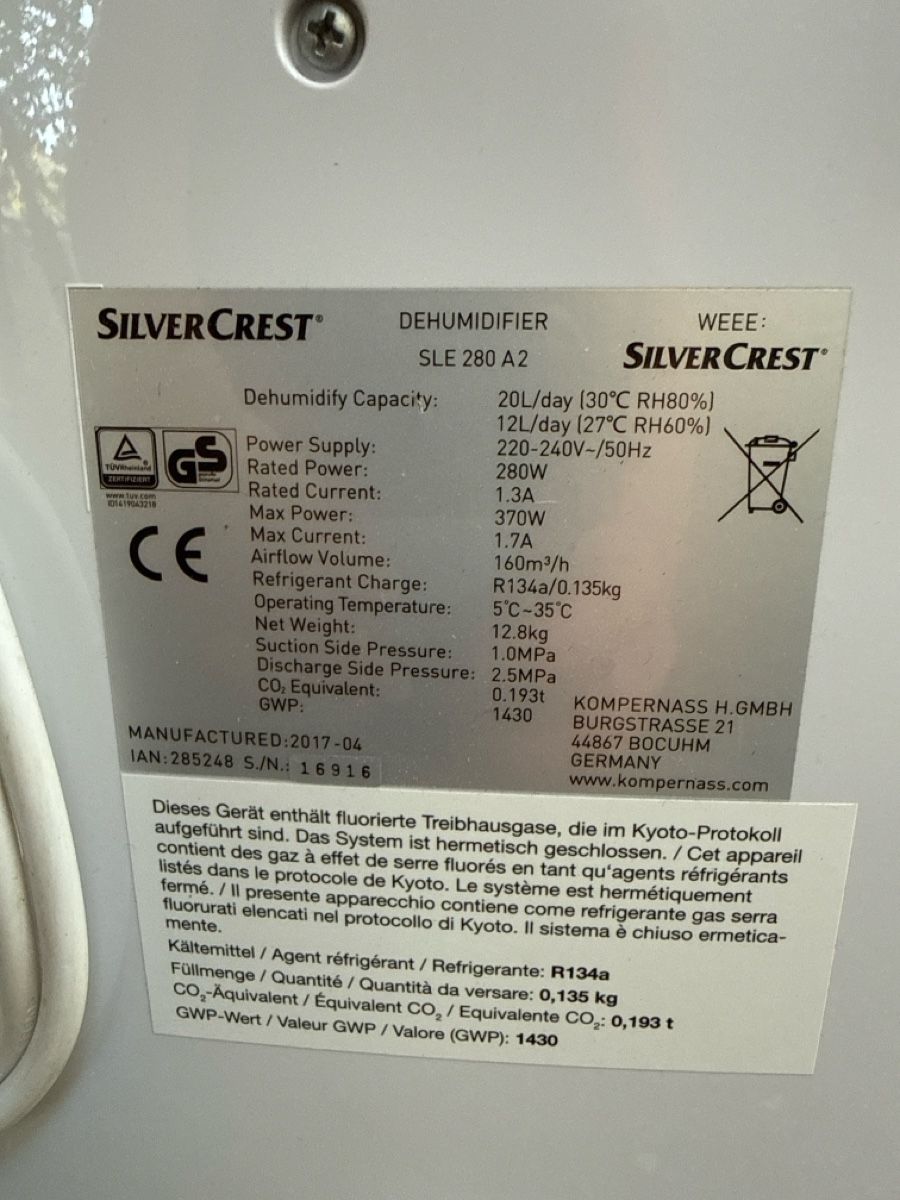 Deumidificatori: SilverCrest SLE 280 A2 Luftentfeuchter guter Zustand – Nuovo (secondo la descrizione) da Lausen venduto da salento98 3
