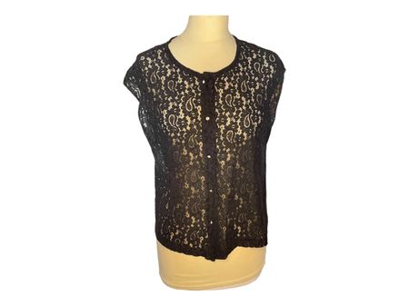 1950s Vintage Lace Black top blouse Strass buttons Size L