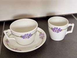 Sehr schöne alte Kaffee- und Espresso Tasse Limoges Veilchen