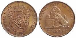 Belgien, 2 Cents 1870, unz!