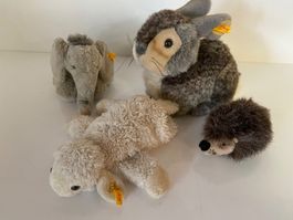 Steiff Stofftier Konvolut: Elefant, Hase, Igel, Schaf