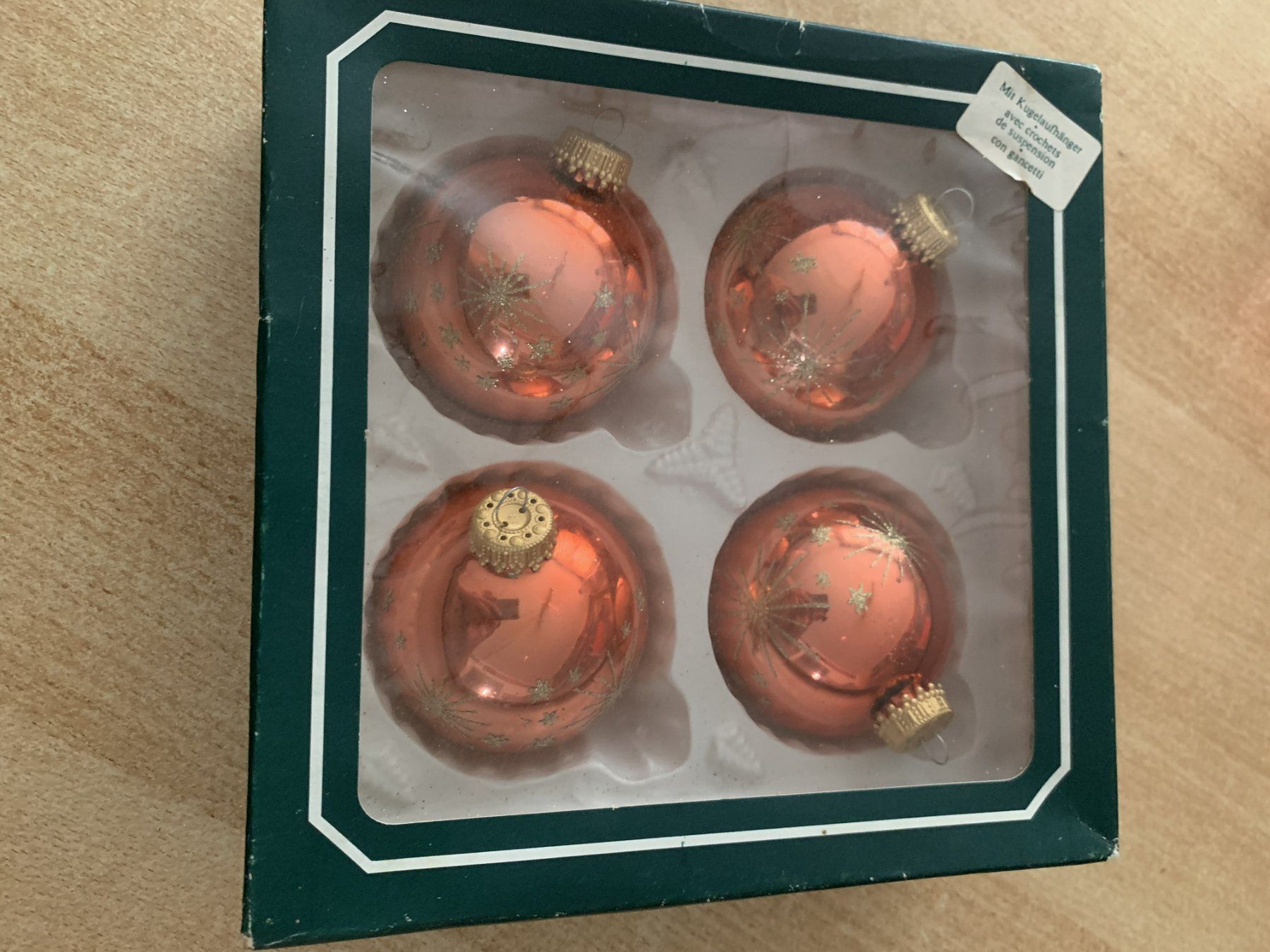 Alle Dekorationen: Weihnachtskugeln Kupfer Orange Glas Motiv 4er Set – Gebraucht aus Reinach BL von jessihome 1