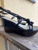 Adolfo Dominguez Sandalen Keilabsatz schwarz Leder