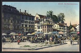 AK Zürich, Markt an der Gemüsebrücke