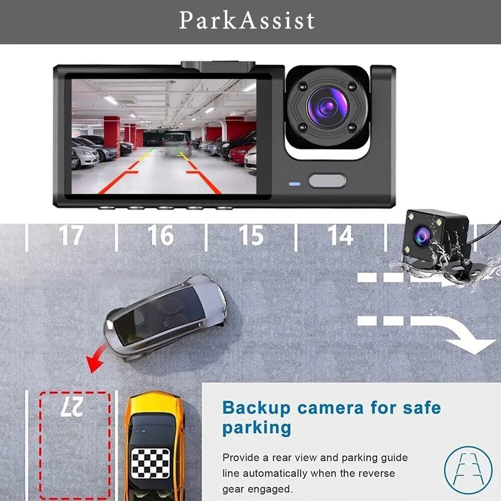 Action Cam: Auto Dashcam-Camcorder Kamera-Dvr-Recorder 3-Objektiv – Neu und originalverpackt aus Genève von Top-Trend 7