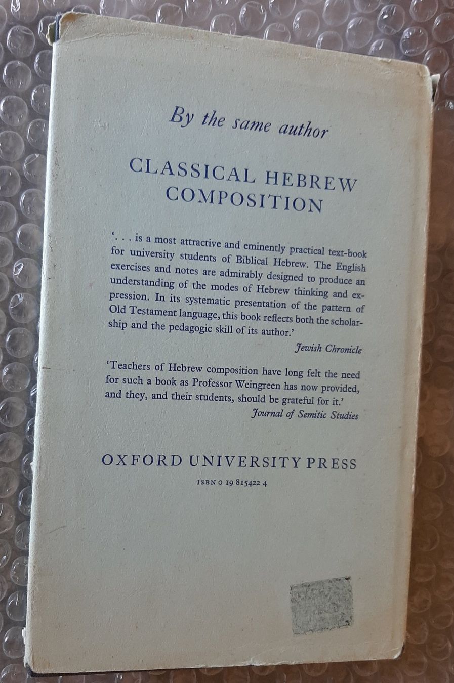 Libri: A Practical Grammar for Classical Hebrew J. Weingreen 1979HC – Usato da Genève venduto da Cockattoo 1