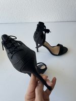 Black Lace-Up High Heels, Coquette Schnür Heels