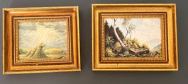2er-Set Vintage Landschaftsbilder in prachtvollen Goldrahmen